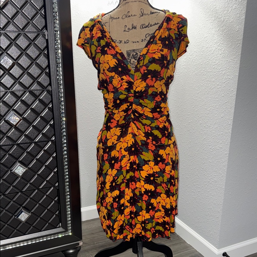 Free People Black and Orange Floral Midi Dress